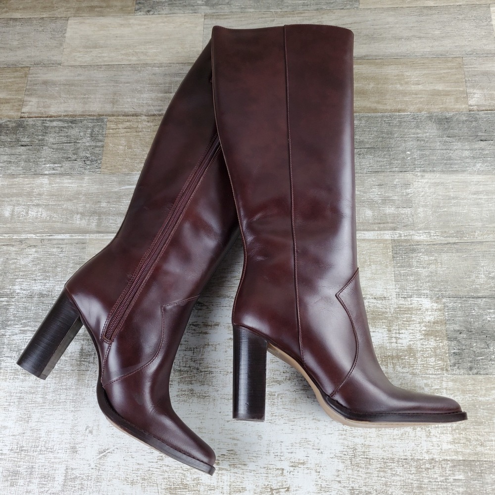 Vince Camuto Lecheya Womens Knee High Boots Sz 8.5 M Wide Calf Mahogany Leather